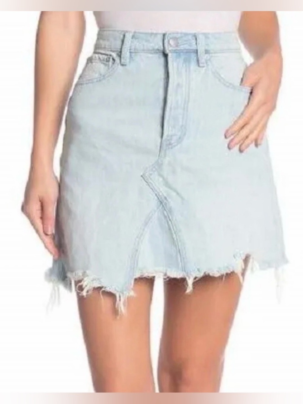 Free People Going Rogue Frayed Denim Skirt Size 26 - C33-006